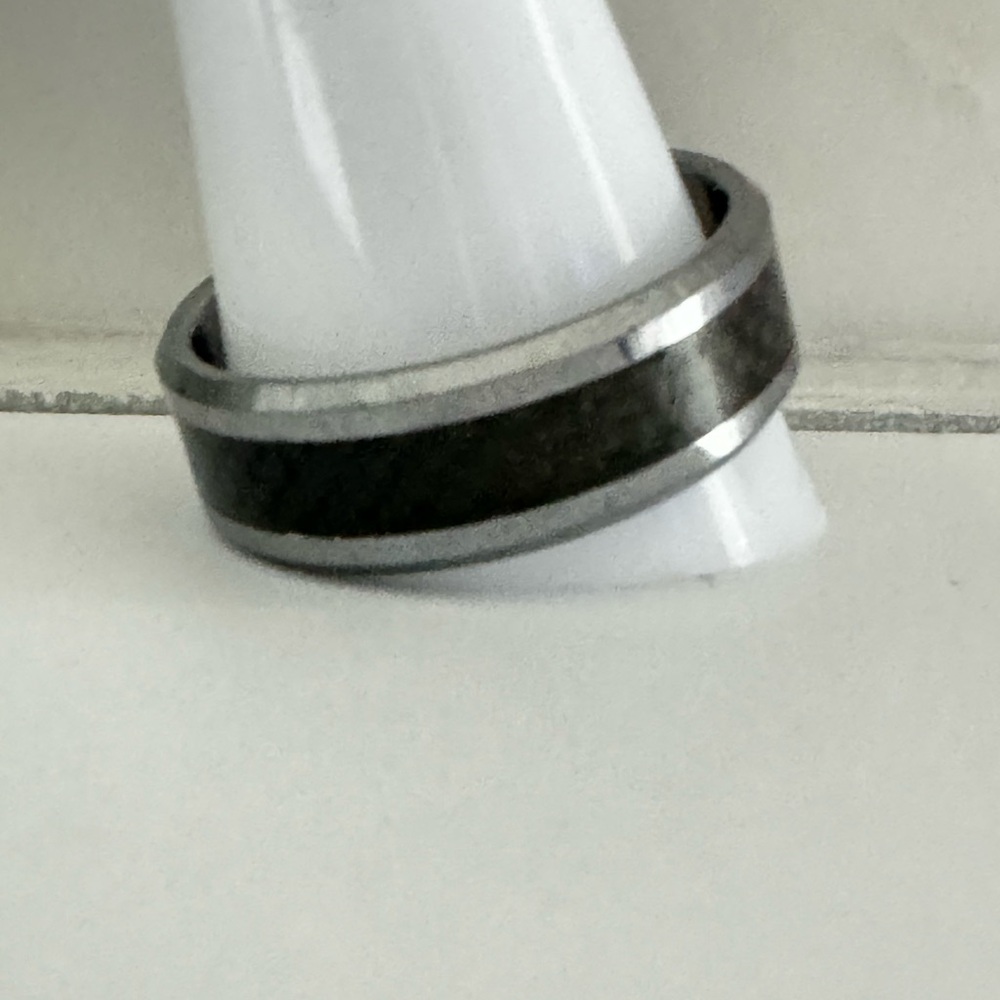 Men Tungsten Ring with Black Carbon Inlay Centre size 13